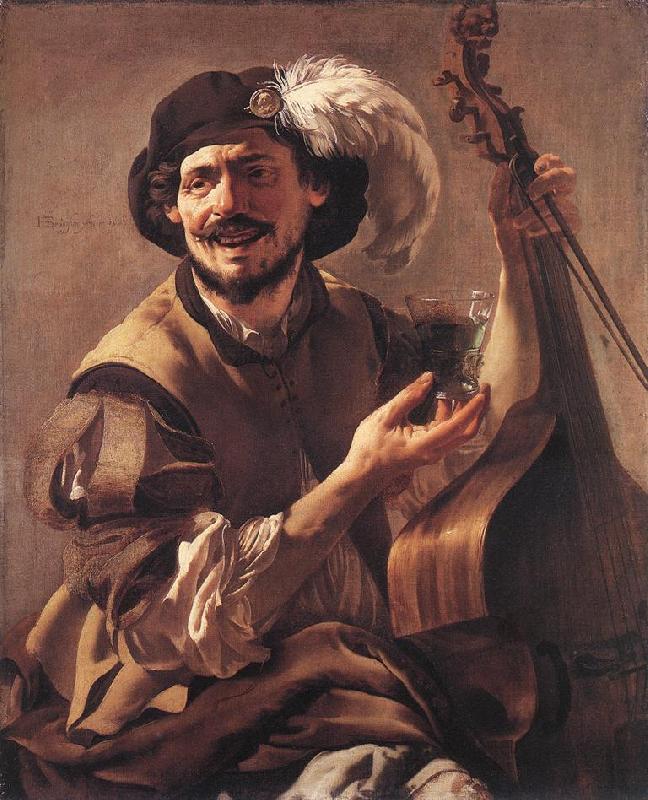 TERBRUGGHEN, Hendrick A Laughing Bravo with a Bass Viol and a Glass  at France oil painting art